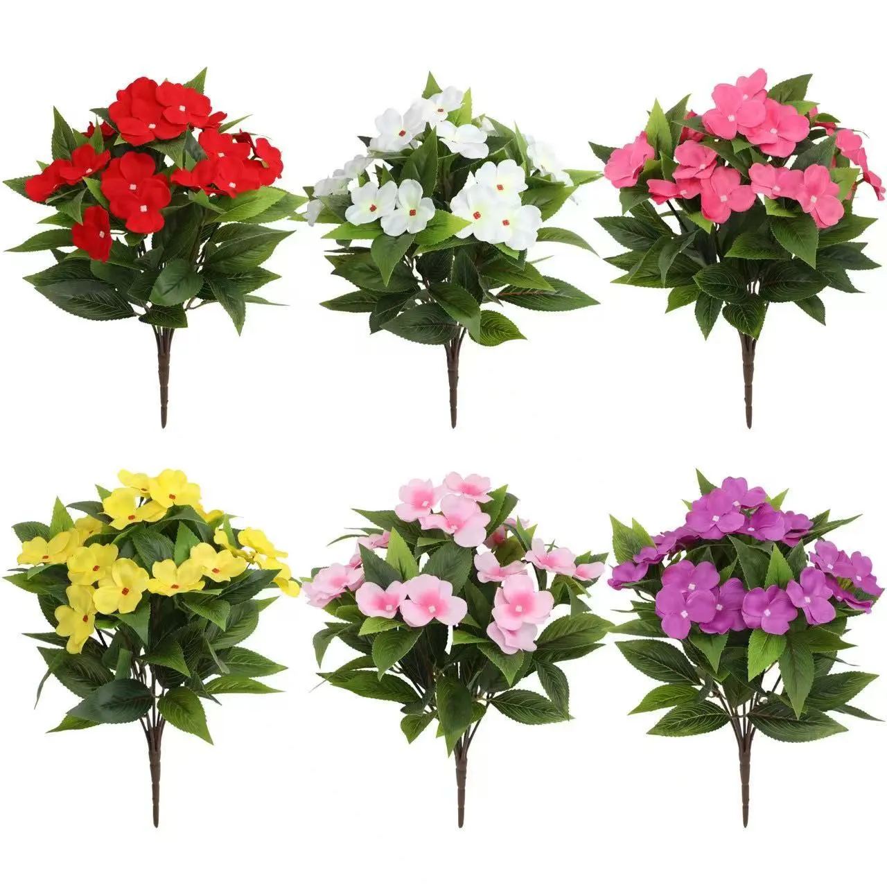 Artificial Impatiens Flowers Faux Silk Bouquet For Indoor Outdoor Garden Patio Home Decor UV Resistant Greenery Plants