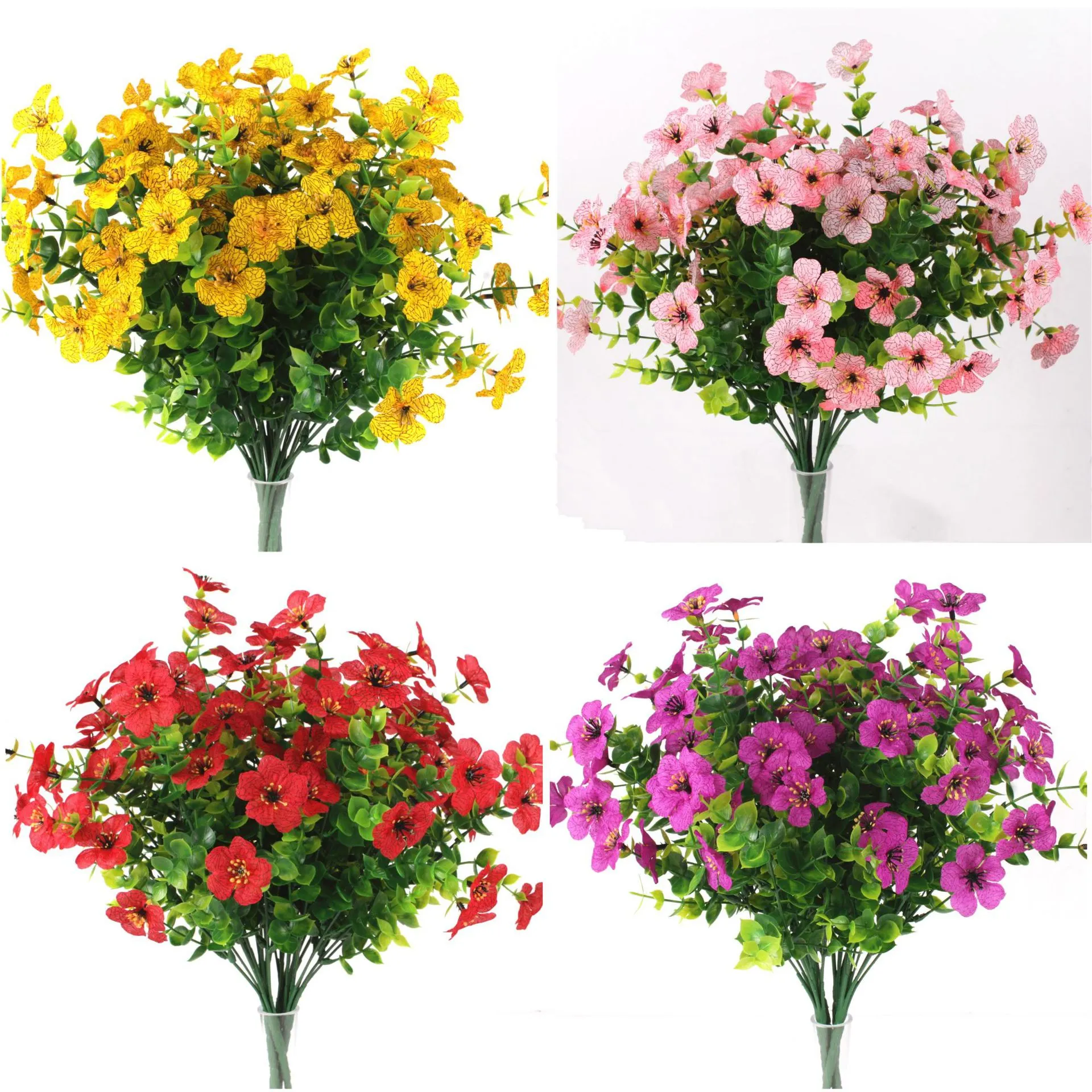 Artificial Eucalyptus Violet Flowers Faux Plastic Plants For Home Garden Wedding Decor Multi-Fork Simulation Greenery Bunch