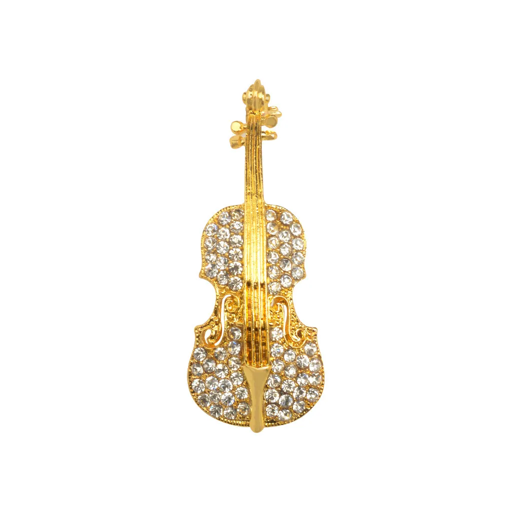 Fashion Alloy Rhinestone Violin Brooch Pin Elegant Musical Note Corsage Scarf Buckle Jacket Jewelry Gift For Women Men