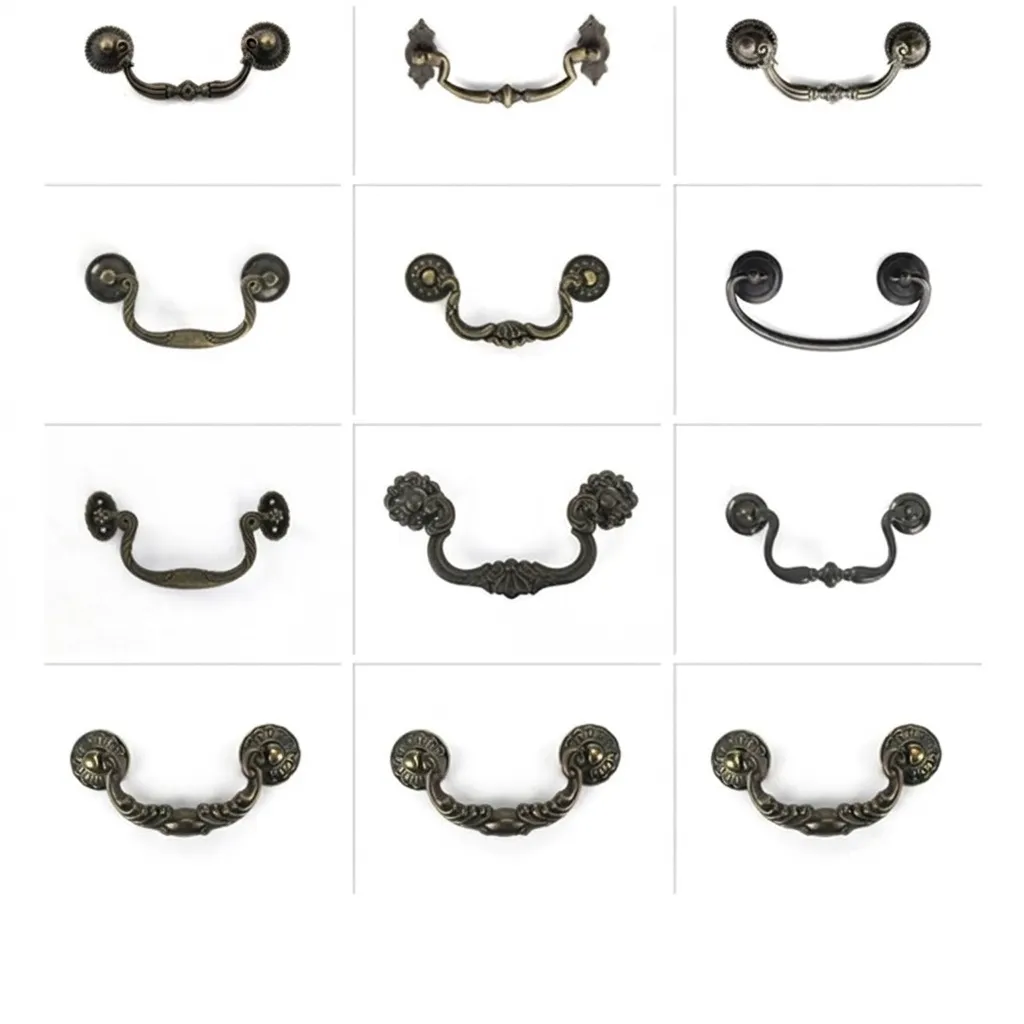 Vintage Zinc Alloy Drawer Pull Antique Bronze Cabinet Handle Retro Furniture Hardware Embossed Floral Door Pull Handle