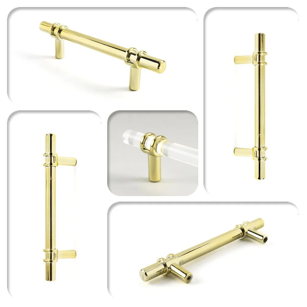 Tirador Moderno de Acrílico para Muebles Tirador de Cajón Dorado para Armario Ropero Bandeja Tirador Transparente
