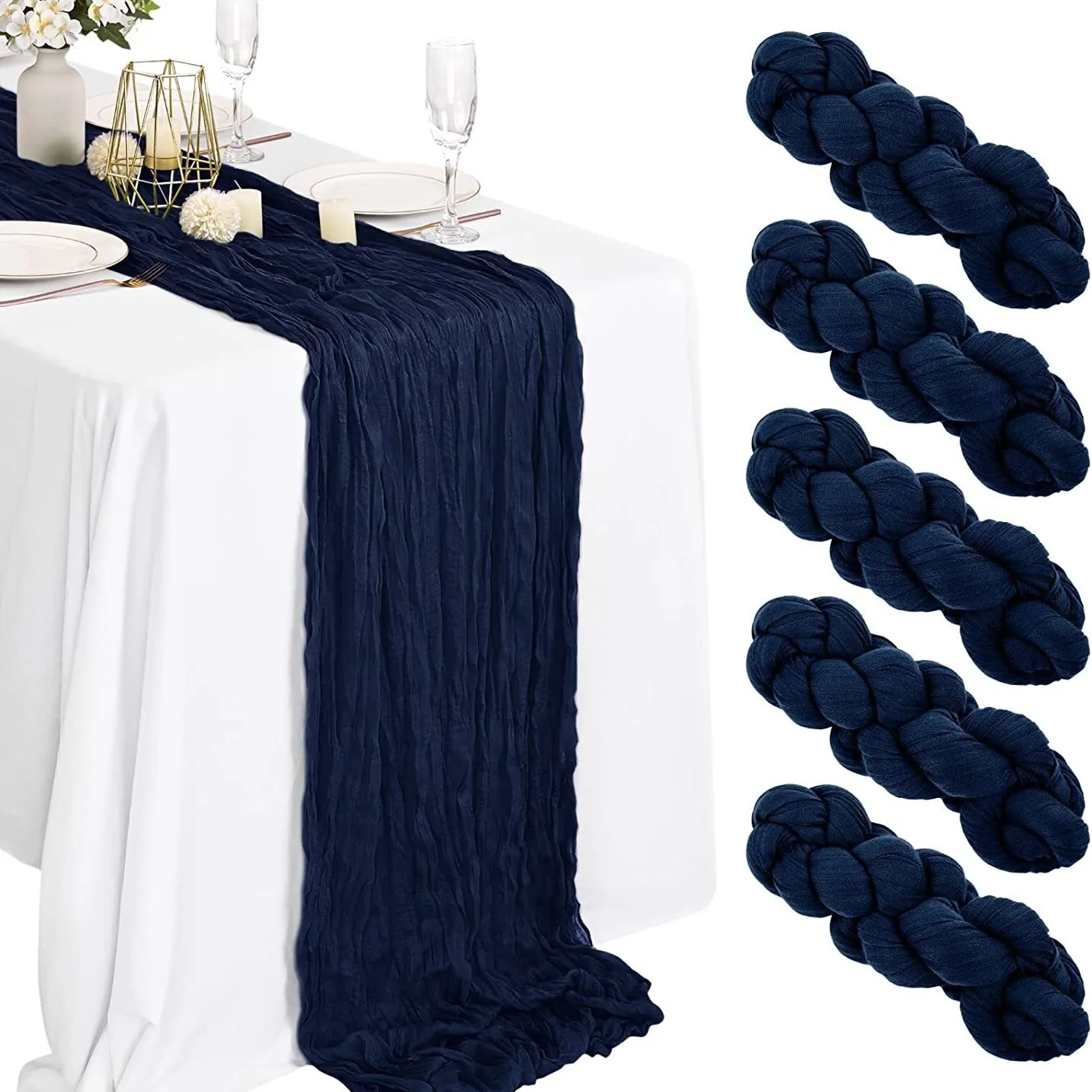 Runner da Tavolo in Garza Crespata Decorazione Tavola Matrimonio Boho per Ricevimenti Feste di Compleanno Banchetti Casa Pranzo