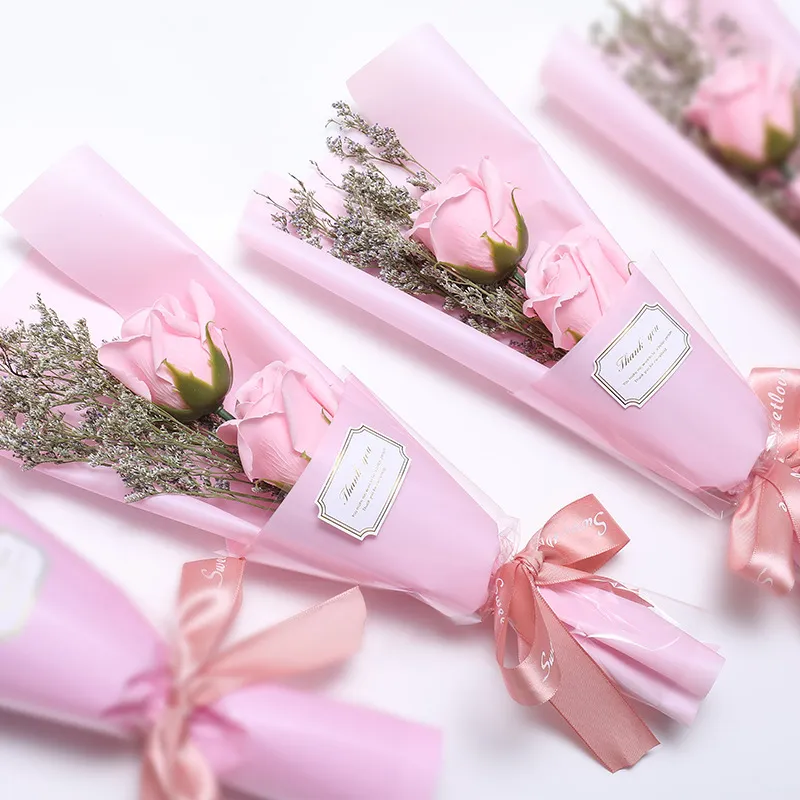 Handgemaakt Zeep Roos Anjer Bloem Boeket Met Droge Statice Voor Dag van de Leraar Valentijnsdag Verjaardagscadeau Decoratie