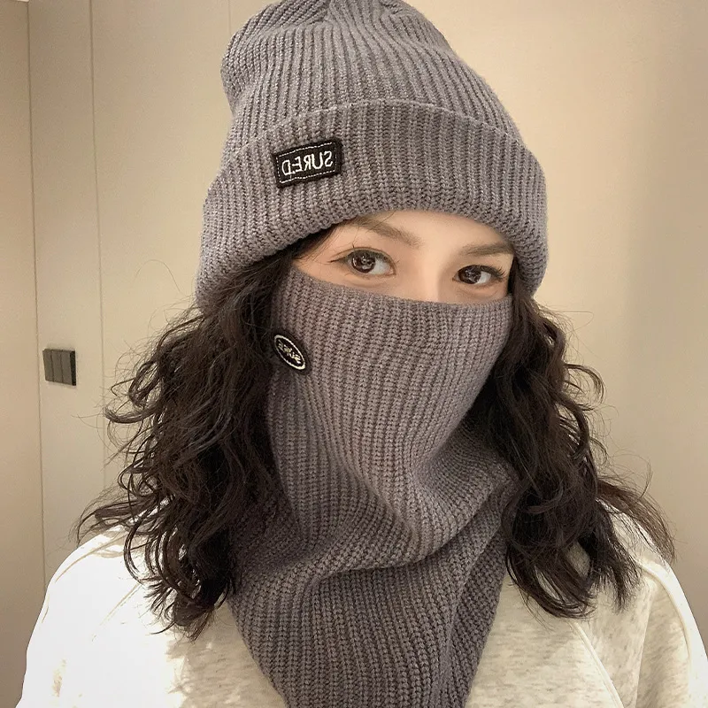 Conjunto De Gorro De Punto De Invierno Y Bufanda Calentador De Cuello Al Aire Libre Cálido Forro Polar Accesorios Térmicos Engrosados Para Hombres Mujeres