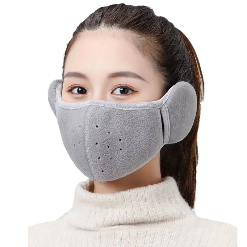 Unisex Combined Fleece Lined Warm Mask Earmuffs Windproof Ear Protection Breathable Face Mask For Outdoor Cycling Cold Weather Polyester Mask