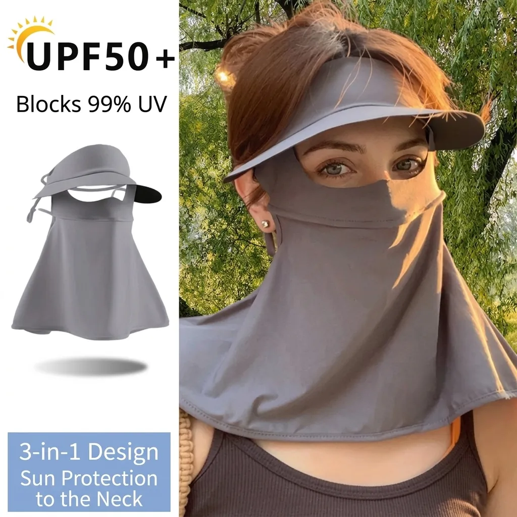 Maschera da Sole a Pieno Viso in Seta di Ghiaccio da Donna Protezione UV Estiva Facekini Visiera Integrata Protezione Collo Maschera da Ciclismo