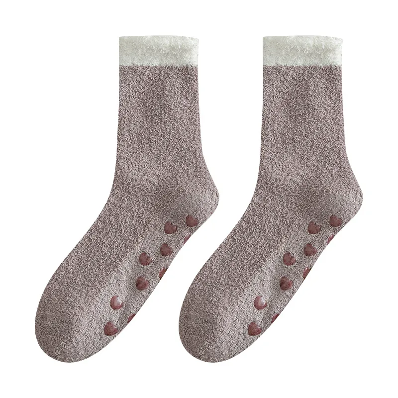 Calcetines de Suelo a Media Pantorrilla de Acrílico Rayado Minimalista para Hombre Engrosados Antideslizantes de Vellón Calor Térmico Calcetines de Dormir de Coral para Interiores para el Hogar de Invierno