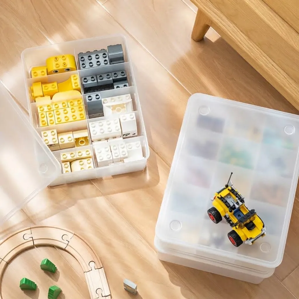 Caja de Almacenamiento de Plástico Dividida Apilable Con Tapa Organizador de Juguetes Antipolvo Estuche de Clasificación de Escritorio para Piezas de Bloques Pequeños Pasatiempos Artesanías