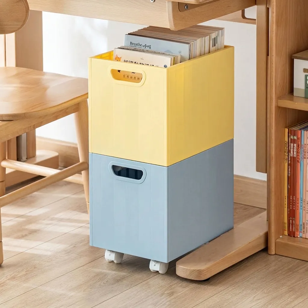 Under-Desk Rolling Storage Box Plastic Multi-Layer Stackable Book Organizer Movable File Container With Wheels For Office Home