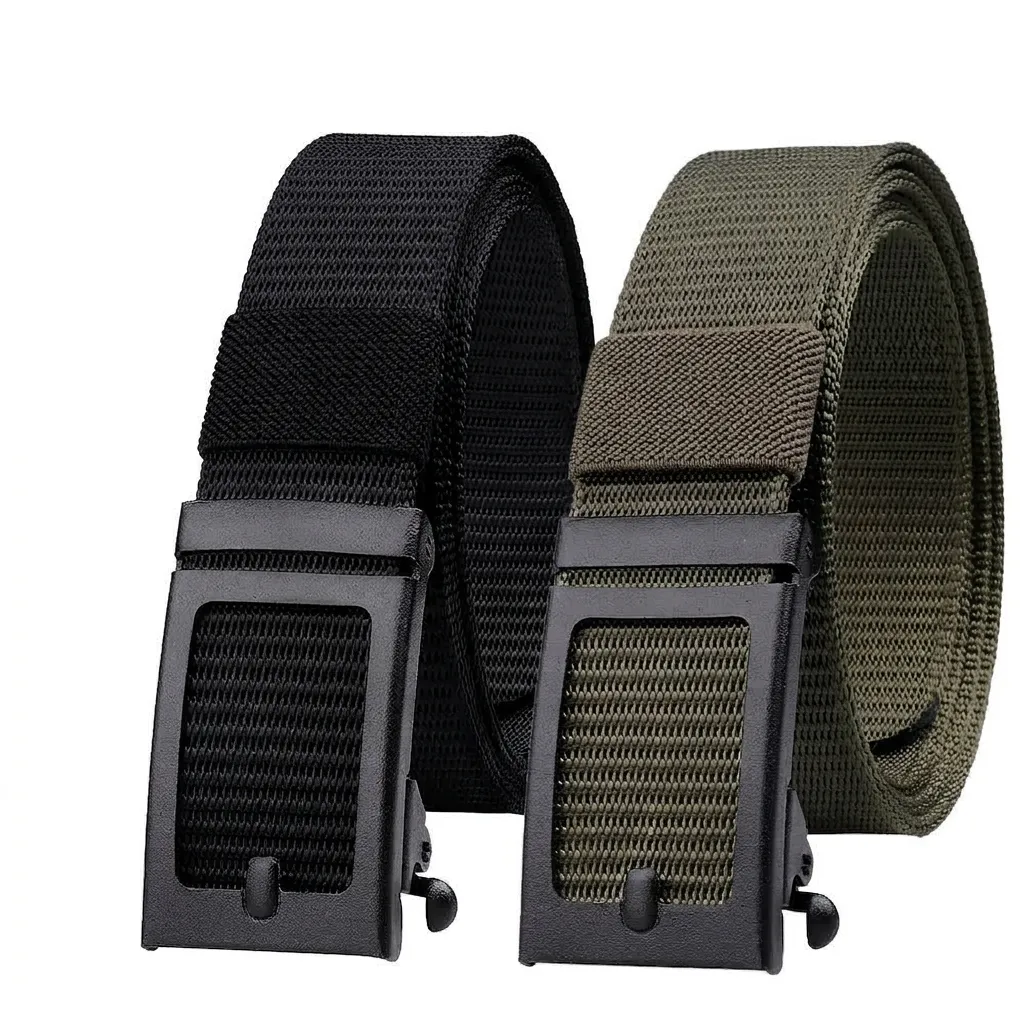 Men Tactical Belt Thickened Imitation Nylon Woven Outdoor Belt With Iron Automatic Buckle Adjustable Military Waistband