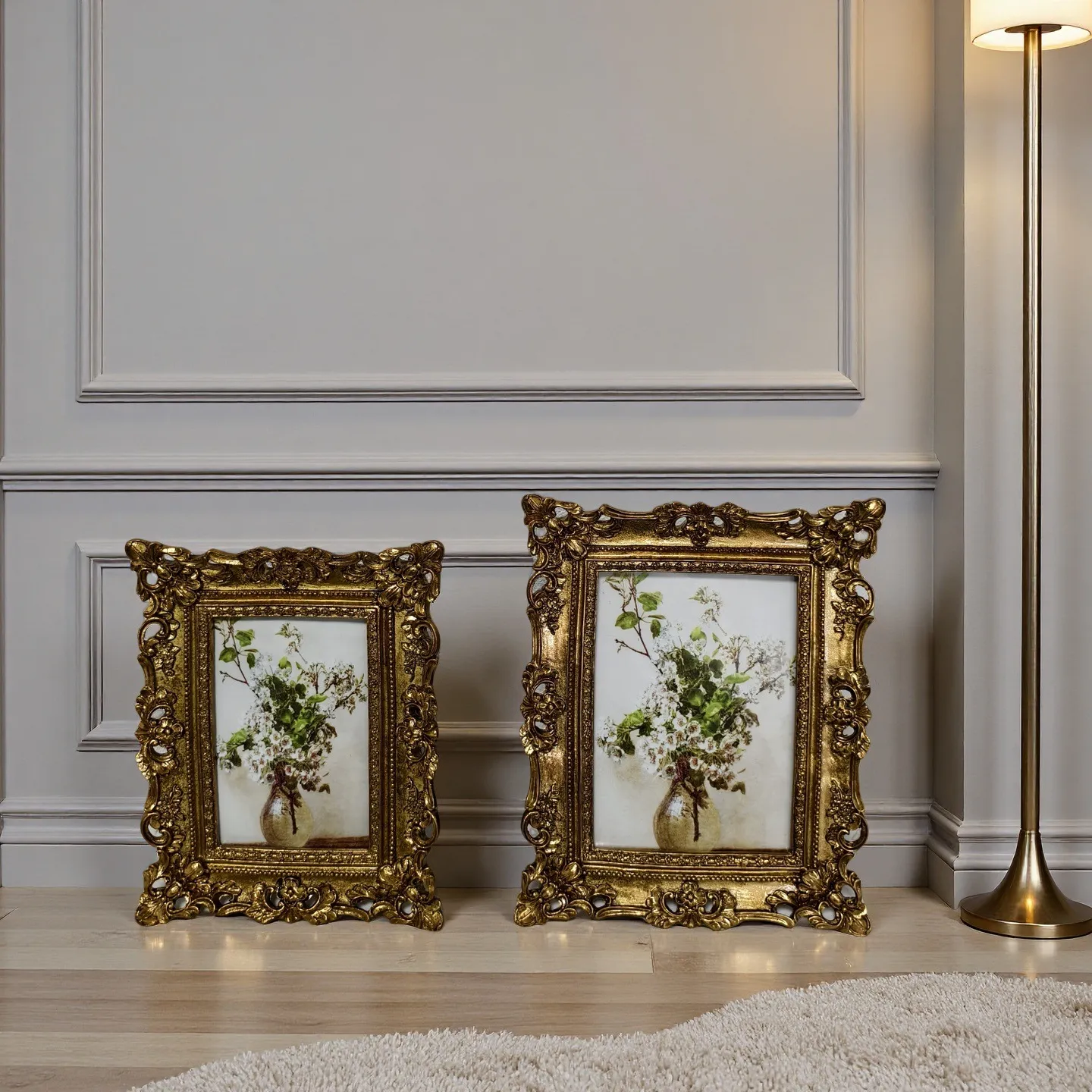 Cornice per Foto in Resina Intagliata Oro Barocco Europeo Vintage Rilievo Dorato Cornice da Scrivania per Arredamento Soggiorno e Camera