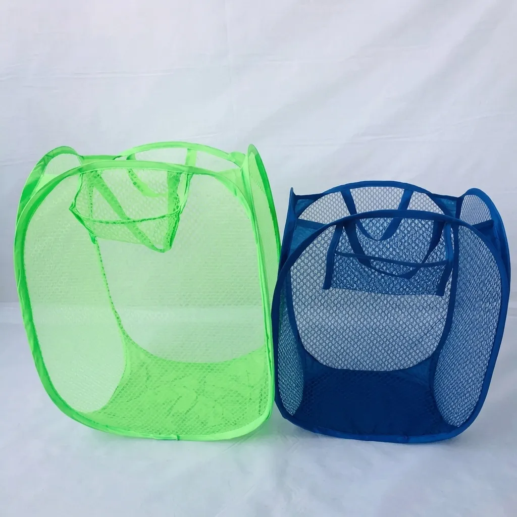 Foldable Mesh Laundry Basket Breathable Dirty Clothes Hamper Portable Toy Storage Organizer For Home Bedroom Bathroom