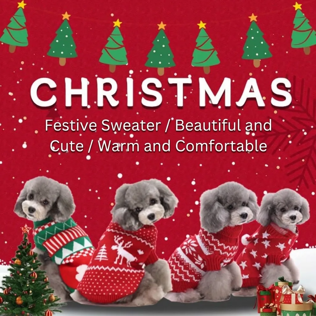 Pet Dog Christmas Sweater Knitted Warm Elk Snowflake Pattern Dog Winter Clothes Soft Pet Apparel For Puppy Teddy Small Medium Dogs