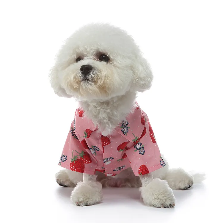 Pet Fruit Print Shirt Breathable Summer Dog Clothes Tropical Pineapple Cherry Watermelon Pattern Short Sleeve Lapel Button Shirt For Small Dogs Cats Puppy Casual Apparel