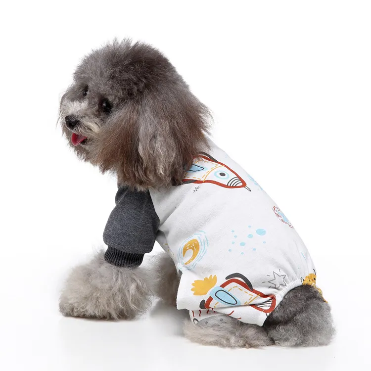 Komfortable Polyester Haustier Hund Pyjamas Casual Cartoon Raumschiff Astronaut Gedruckt Jumpsuit Homewear Für Kleine Mittlere Hunde