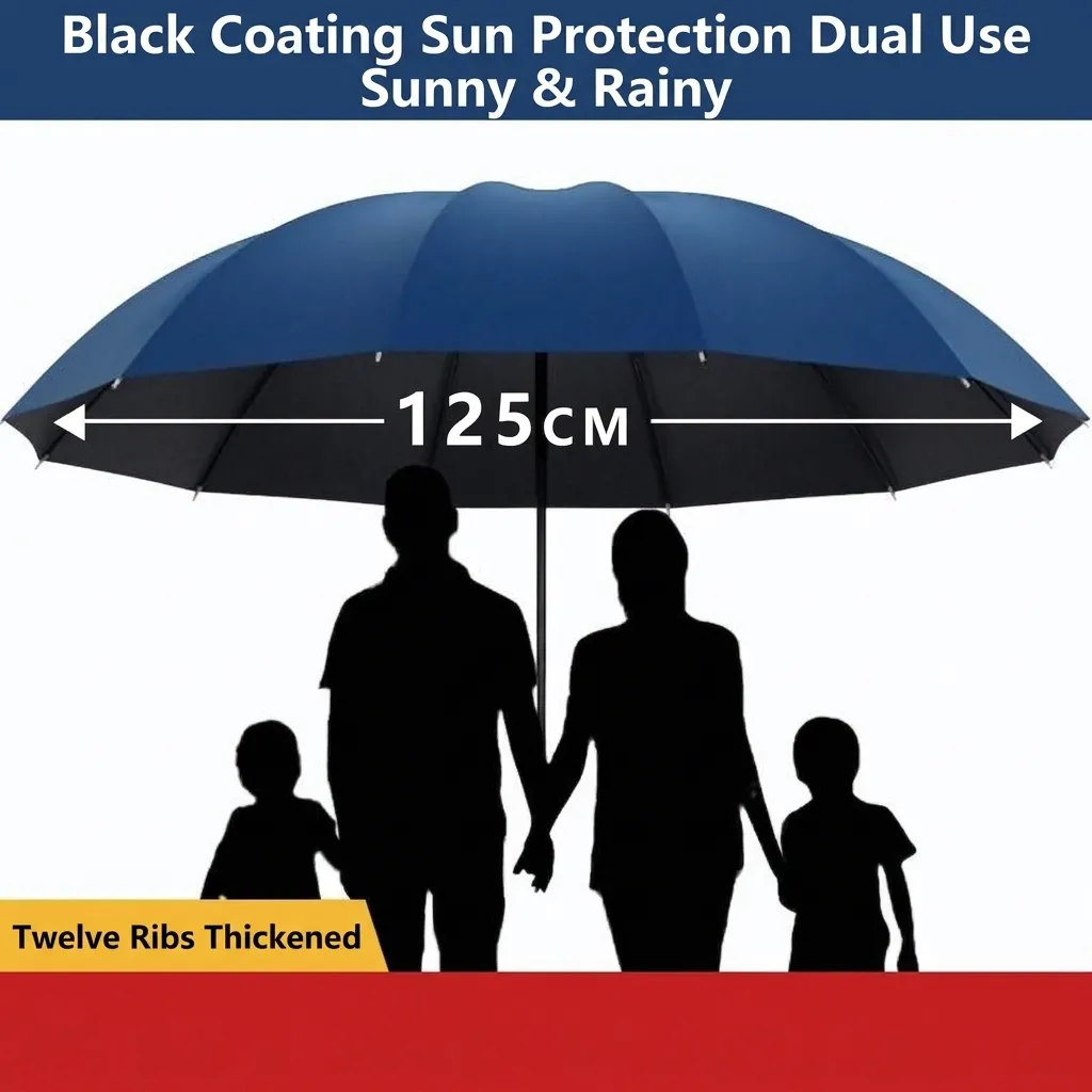 Extra Grote Opvouwbare Paraplu Winddicht 12 Baleinen Zwarte Coating UV-Bescherming Regendichte Zonwering Compacte Reisparaplu Voor Heren Dames