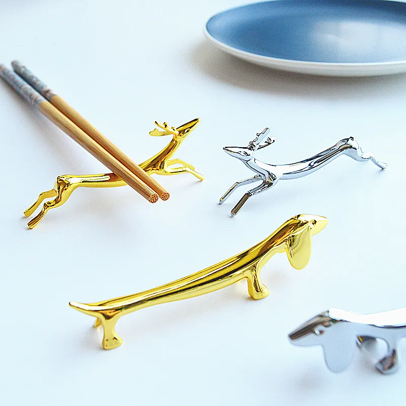Creative Metal Animal Chopstick Rest Dachshund Dog Deer Shape Tableware Holder For Home Hotel Dining Table Decoration