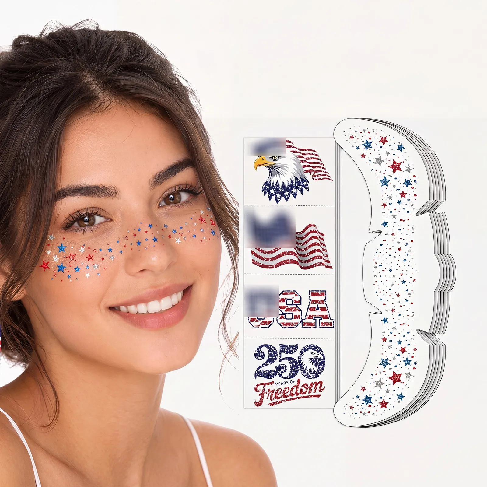 Patriotic American Theme Face Tattoo Stickers Glitter Stars Eagle Flag Stickers For Independence Day Sports Events Makeup