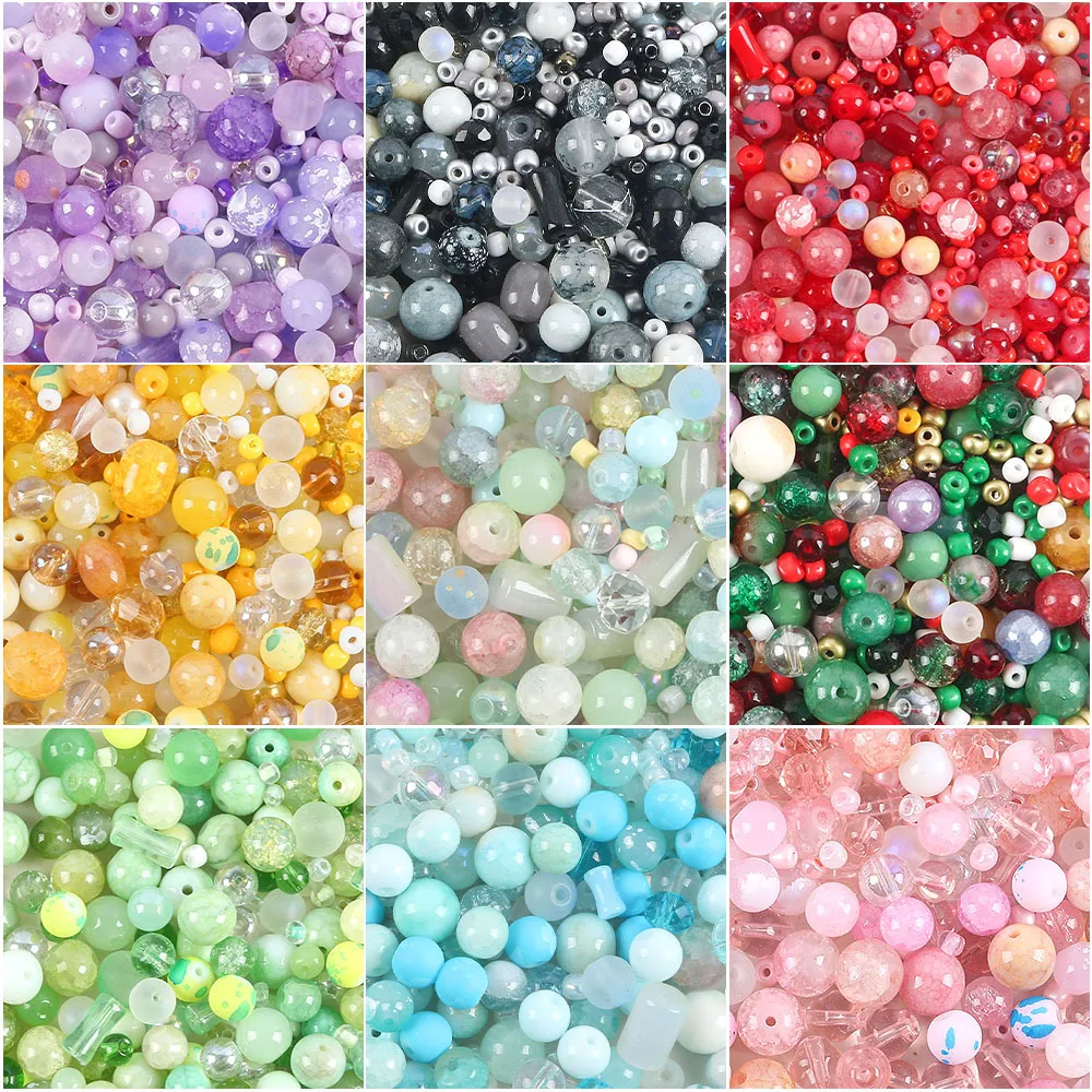 Mixed Glass Beads Kit Bohemian Round Loose Spacer Beads For DIY Necklace Bracelet Jewelry Making Accessories Bulk Beads Pack
