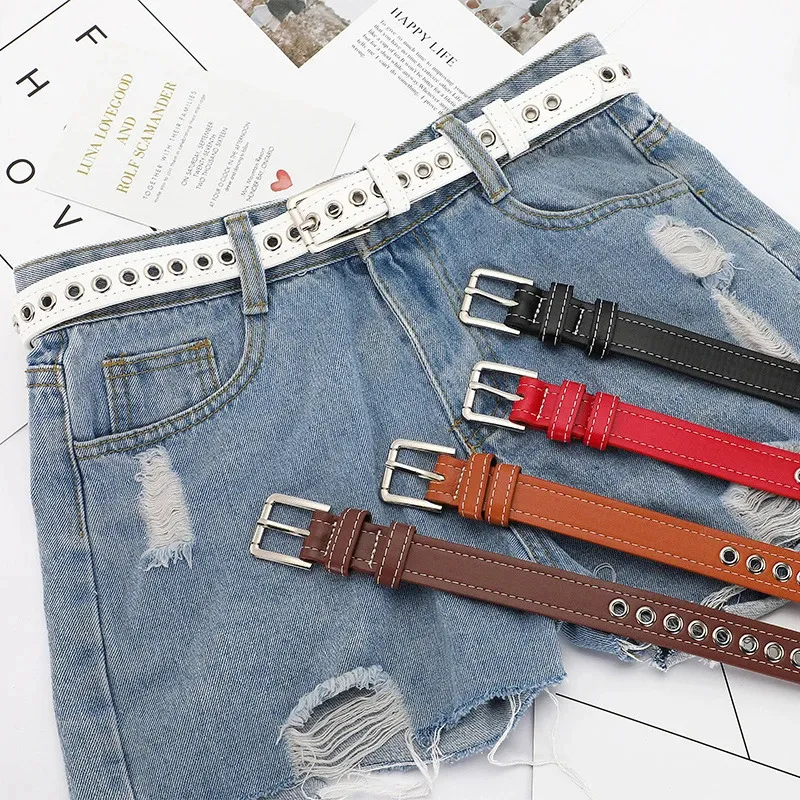 Cinturón de Cuero Sintético Punk con Ojales para Hombre Mujer Diseño Hueco Ajustable Correa de Cintura Hebilla de Aleación
