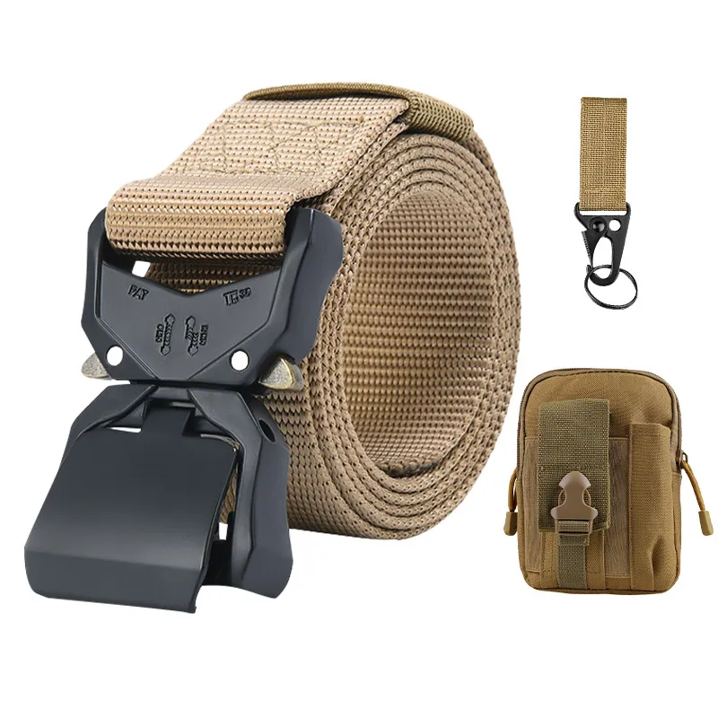 Outdoor Tactical Belt Quick Release Nylon Belt Heavy Duty Military Style Webbing Belt With Metal Buckle For Men