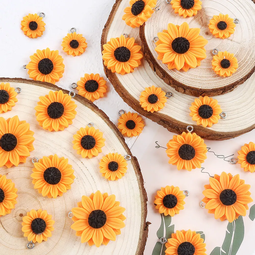 Sonnenblume Harz Anhänger Sonnenblumen Charms Mit Metallschlaufe Für DIY Ohrring Schlüsselanhänger Handykette Schmuckherstellung Floral Zubehör