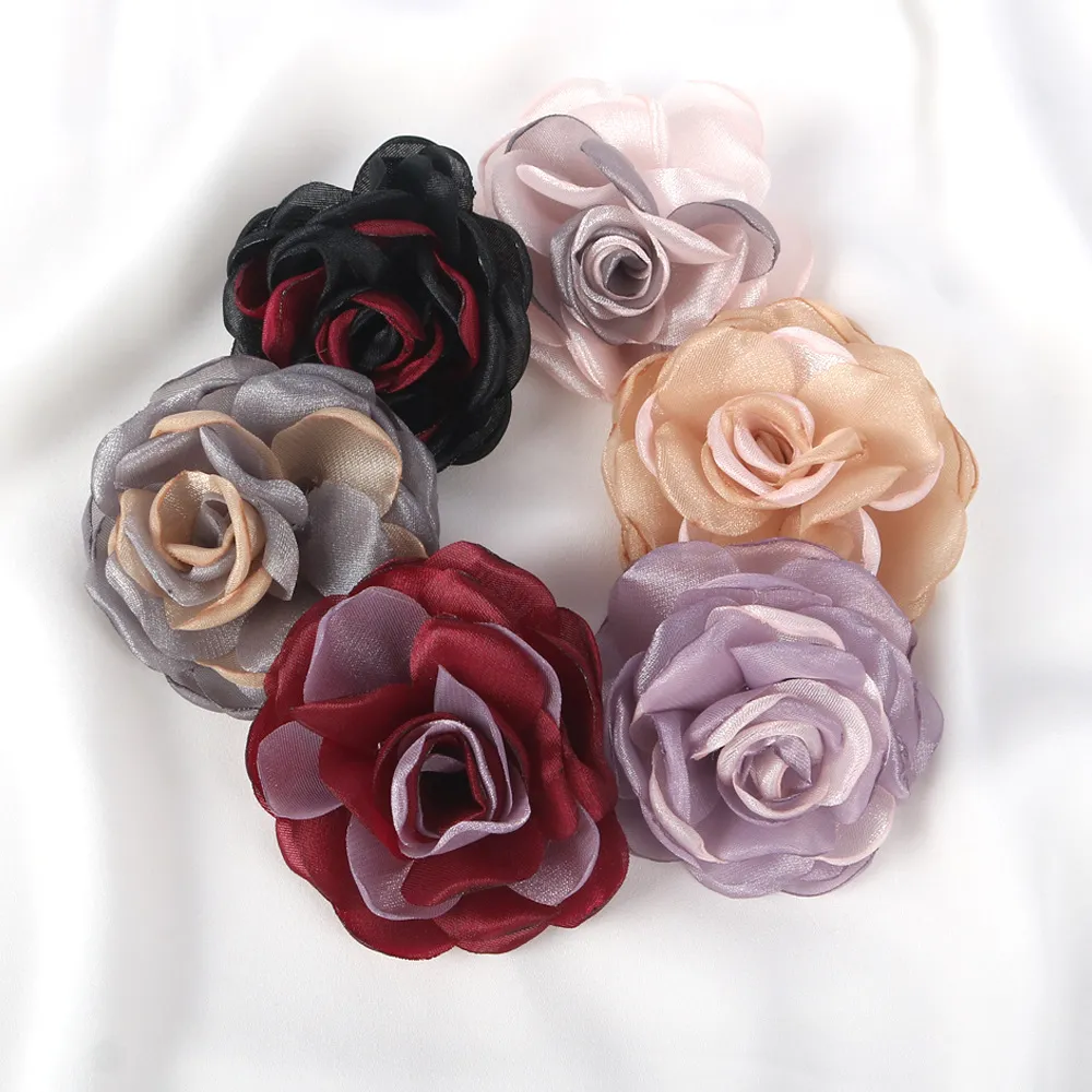 Chiffon Burnt Edge Rose Fabric Flower Accessories For Clothing Headwear Hairpin Jewelry Making Handmade Rosette