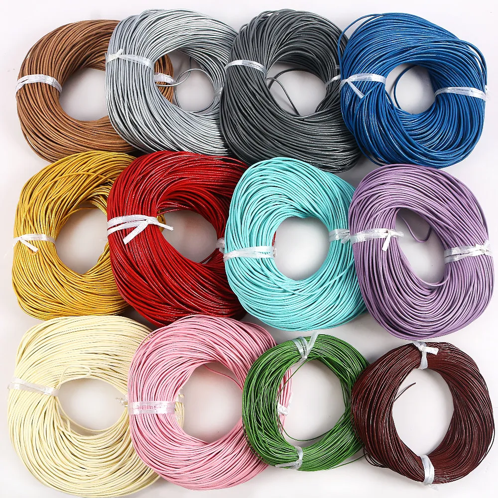 Cordón de Cuero de Vaca Genuino Redondo para Creación de Joyas DIY Collar Trenzado a Mano Pulsera Material Accesorios Cuerda de Cuero
