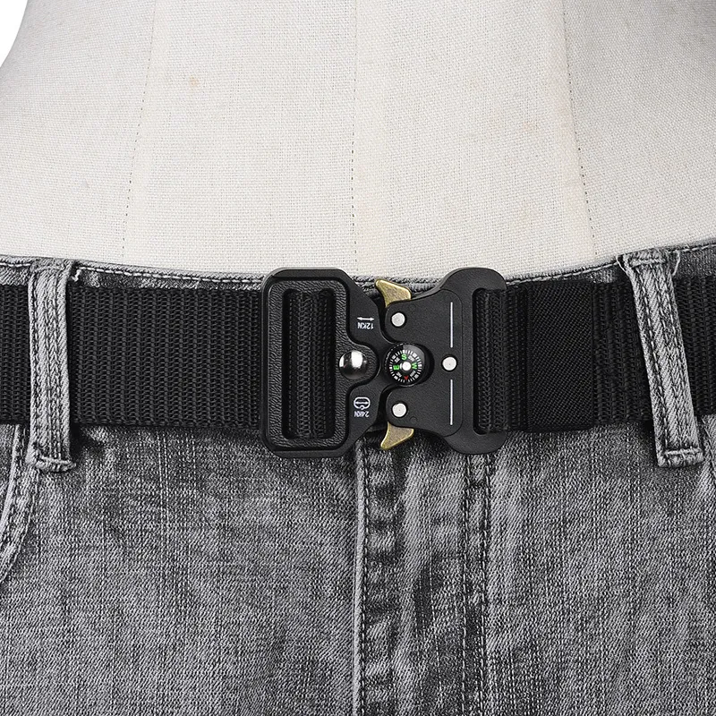 Ceinture Tactique Multifonctionnelle en Nylon de Plein Air Avec Boussole Intégrée Boucle Cobra en Métal à Libération Rapide Sangle
