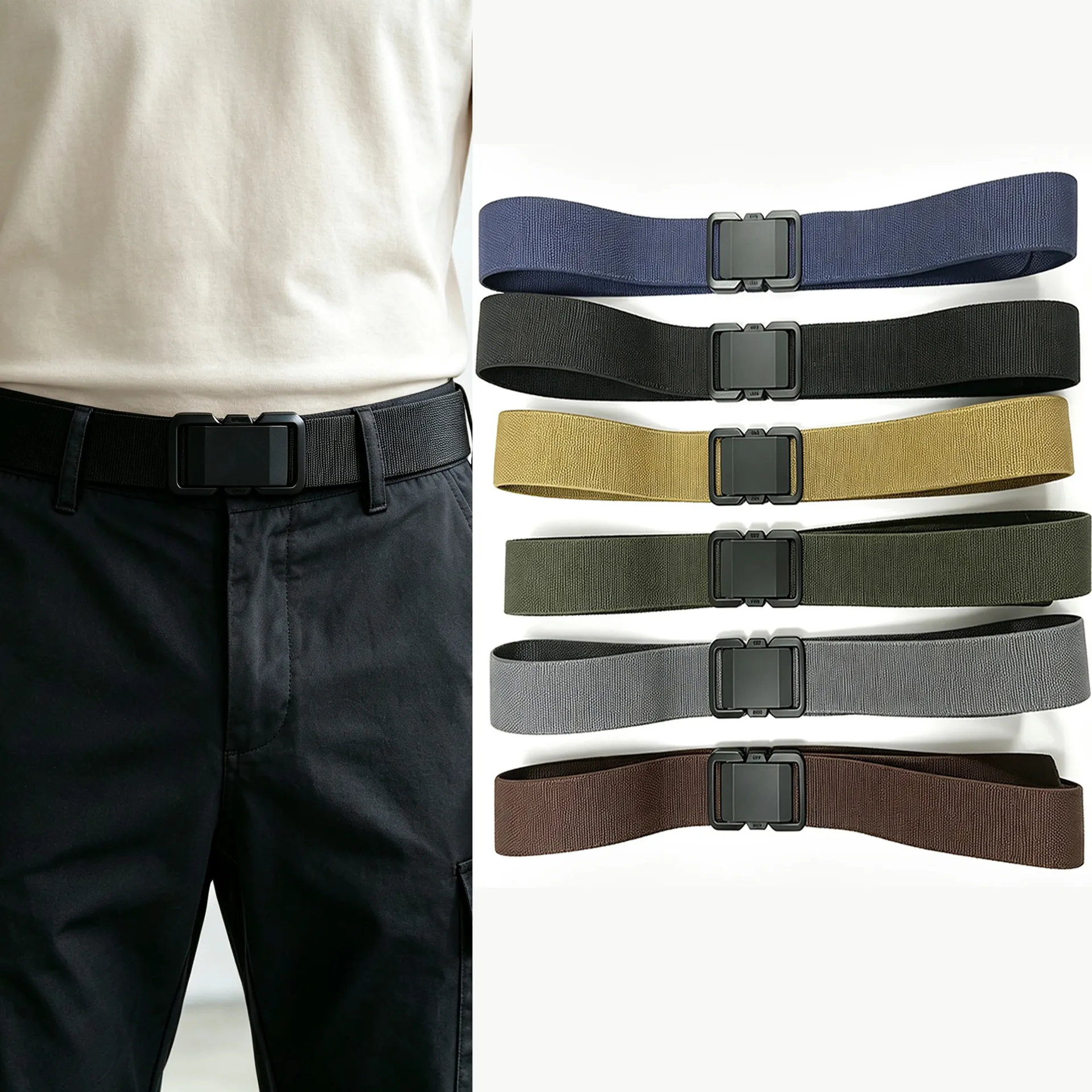 Outdoor Elastic Quick Release Buckle Belt Men Women Tactical Nylon Webbing Belt For Military Training Casual Daily Waist Accessory
