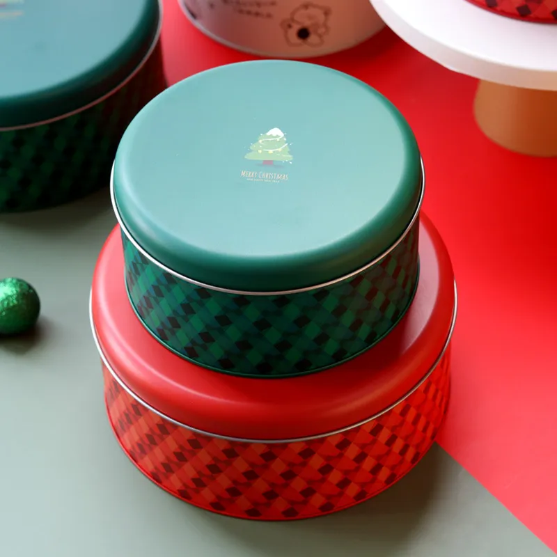 Boîte de Rangement Ronde en Fer-Blanc pour Biscuits et Bonbons de Noël Récipient Métallique Festif