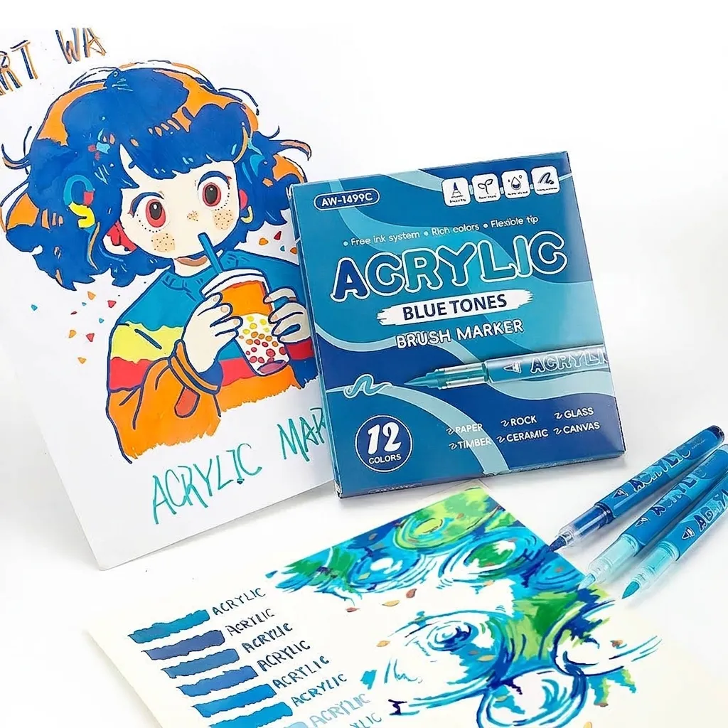 Marcadores de Pincel Acrílicos Profesionales con Degradado Azul Bolígrafos de Pintura Artística Permanentes a Base de Agua para Dibujo Bricolaje