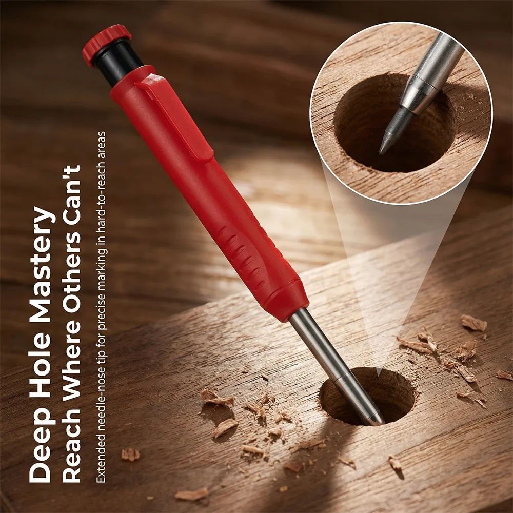 Porte-mine de Menuiserie pour Trou Profond Outil de Traçage de Charpentier Professionnel Avec Taille-crayon Intégré Métal
