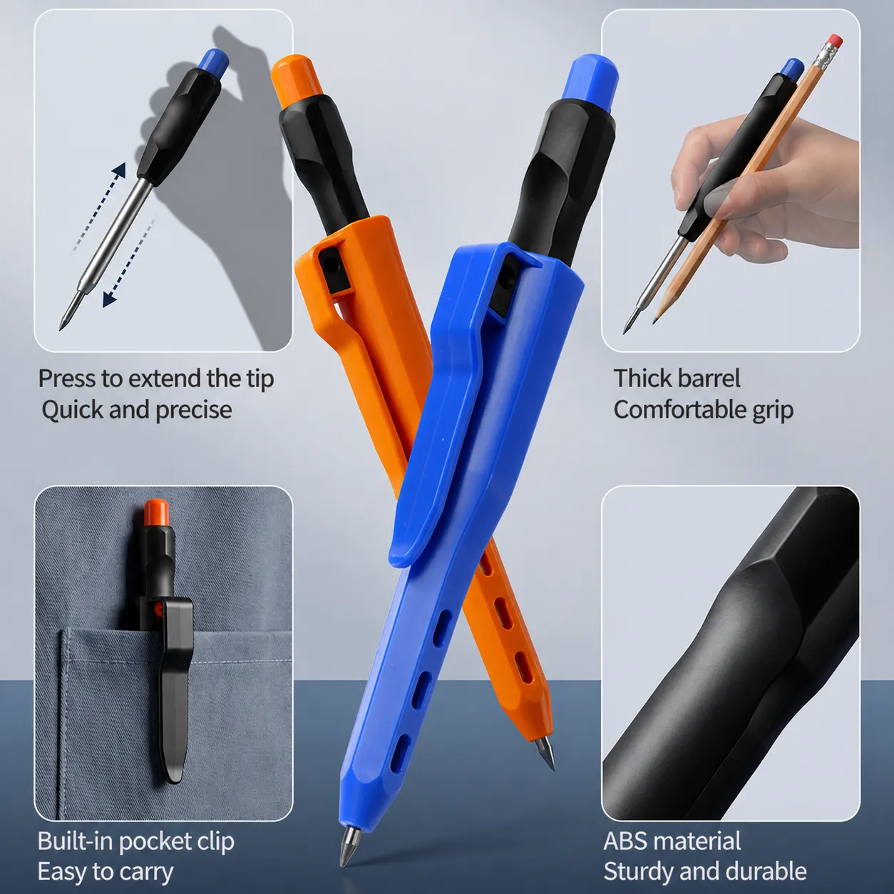 Deep Hole Woodworking Pencil Construction Marker Pen With Graphite Refills For Carpentry And Architectural Marking