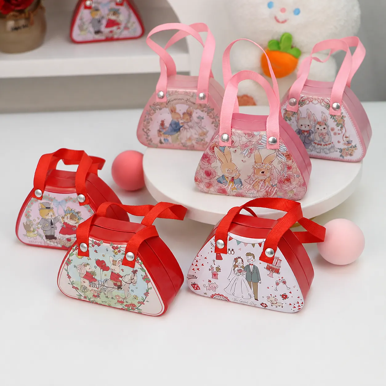 Boîte en Fer-Blanc pour Bonbons de Mariage Emballage Cadeau en Métal Portable Petite Boîte de Rangement en Fer-Blanc Illustration de Lapin Mignon Faveurs de Fête de Mariage