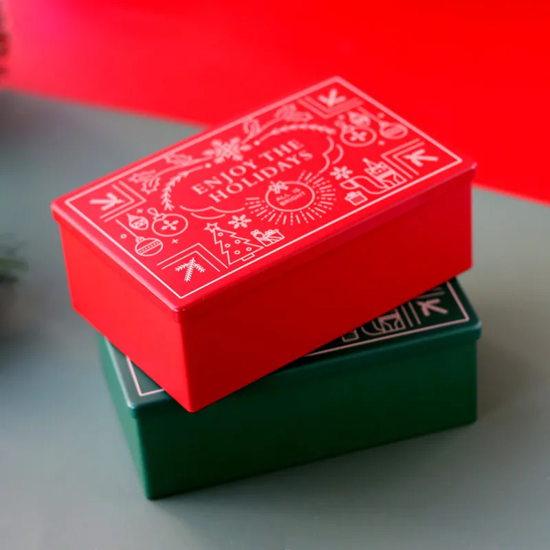 Boîte Cadeau en Fer-blanc de Noël Boîte de Rangement Rectangulaire en Métal pour Biscuits Bonbons