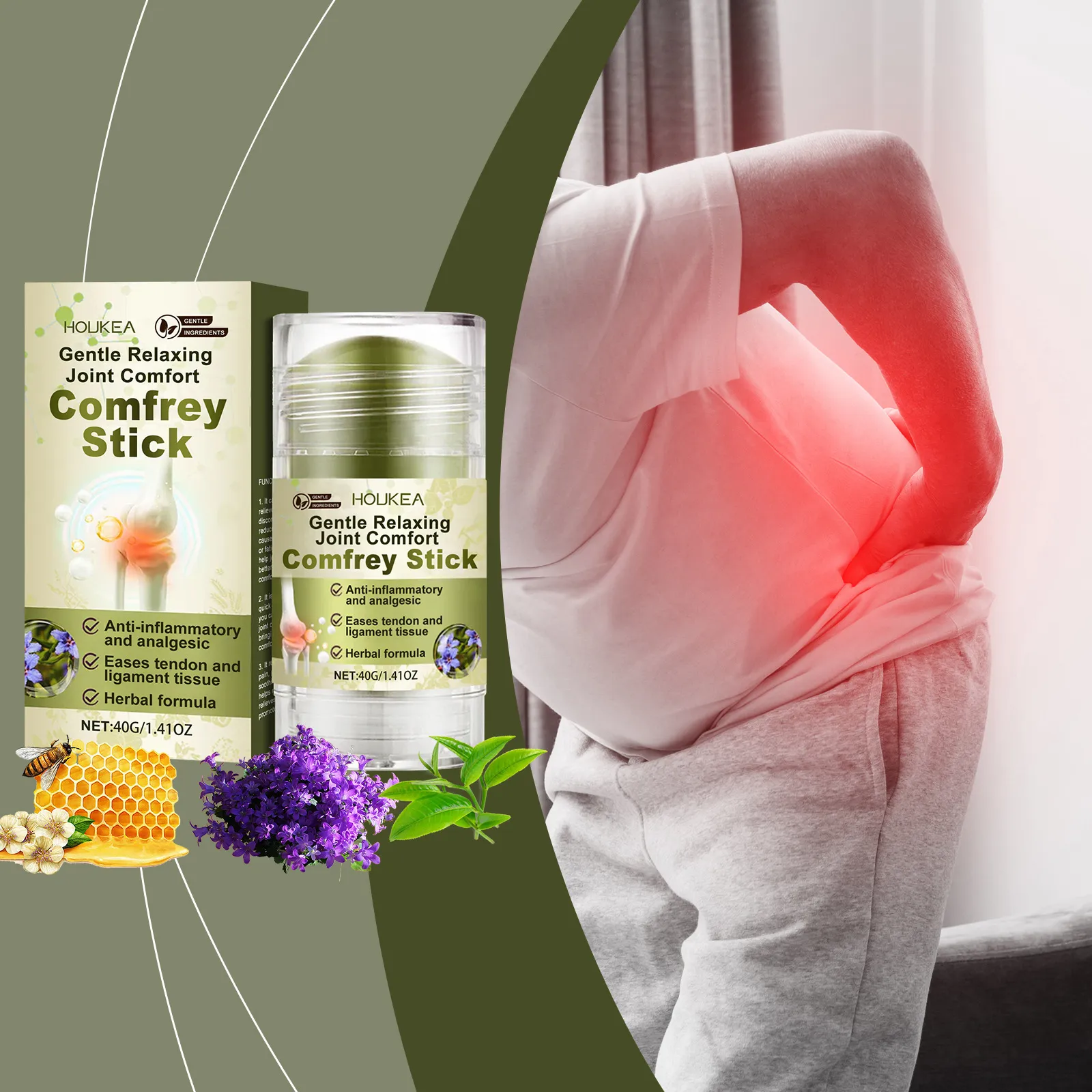 Stick de Consuelda Natural para Cuidado Articular Bálsamo Calmante para Rodillas Codos Cuidado Diario