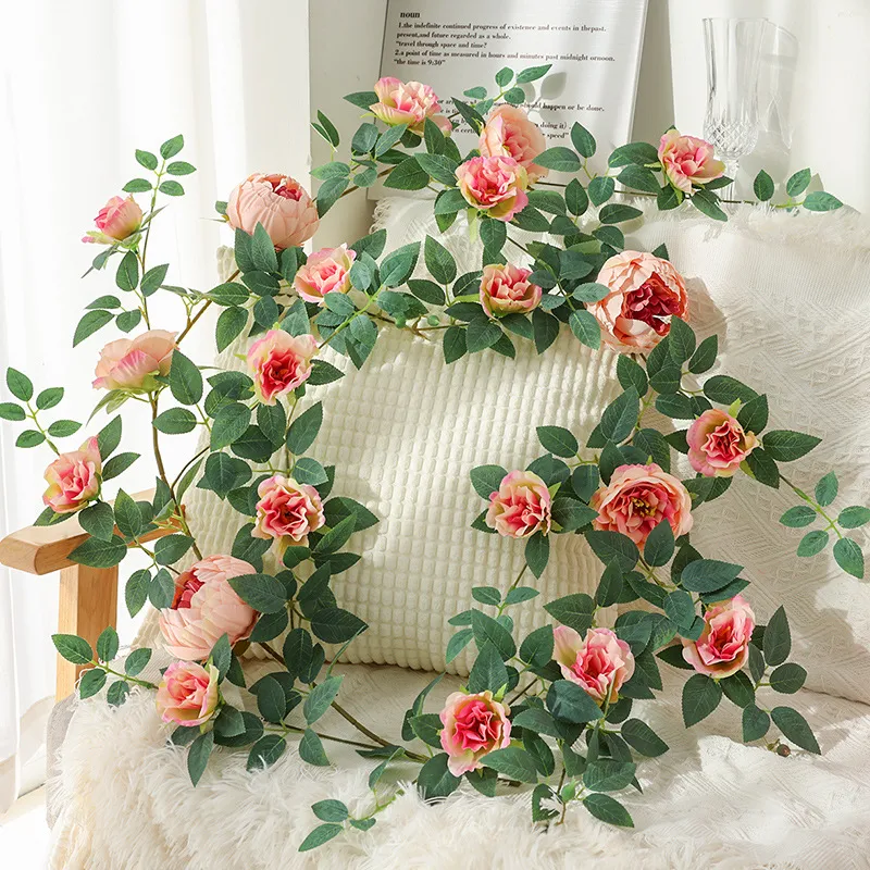 Enredadera de Peonía Artificial Tela de Seda Plástico Guirnalda de Flores Colgantes Falsas para Decoración de Pared Hogar Boda Jardín