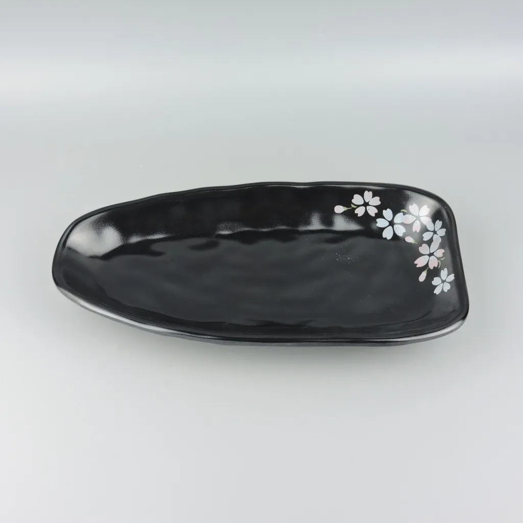 Melamine Triangular Dinner Plate Black Cherry Blossom Pattern Serving Plate Modern Minimalist Tableware