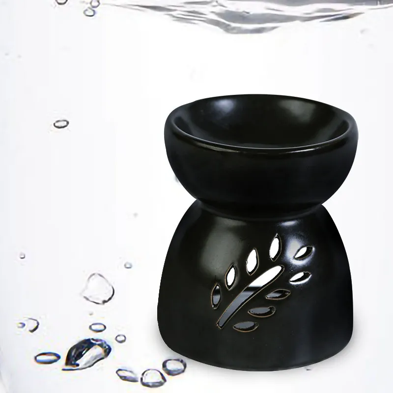 Quemador de Aceites Esenciales de Cerámica Mate Diseño de Hoja Hueca Quemador de Cera Portavelas de Aromaterapia Hecho a Mano para el Hogar
