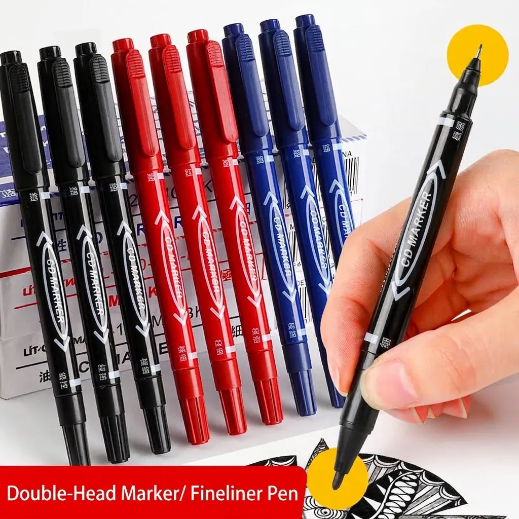 Dual Tip Permanent Marker Waterproof Quick Drying Oil Based Double Headed Sketch Marking Pen For Office School