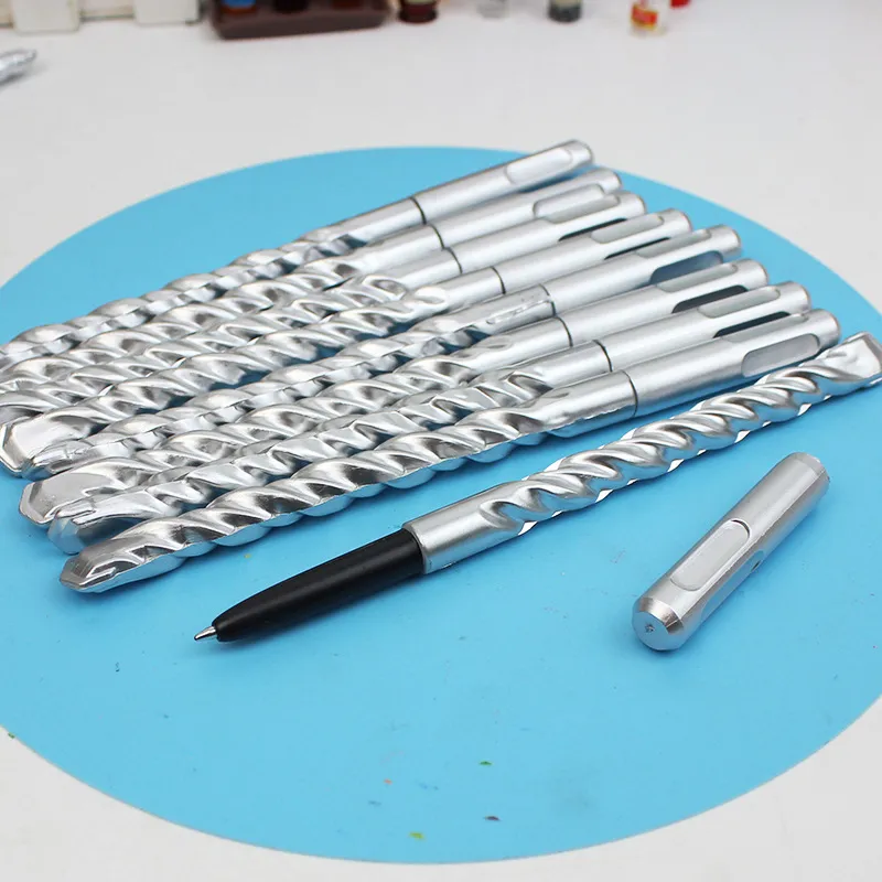 Kreativer Spiralbohrer Form Metallisches Silber Kunststoff Kugelschreiber Für Büro Schule Schreibwaren Neuheit Hardware Werkzeug Stil Stift Geschenk