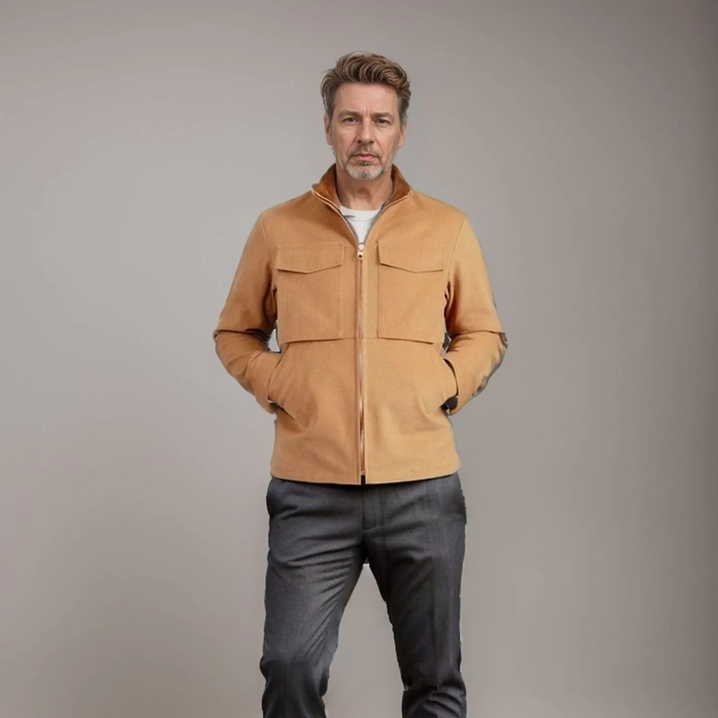 Chaqueta Cargo Casual para Hombre Cuello de Solapa Multi Bolsillo Trabajo Ropa de Abrigo Clásico Color Sólido Cremallera Top Cortavientos Abrigo para Otoño