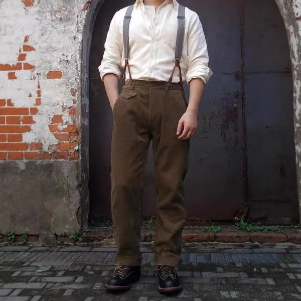 Men's Corduroy Casual Pants Straight Leg High Waist Loose Solid Color Business Trousers Fall Spring Male Clothing
