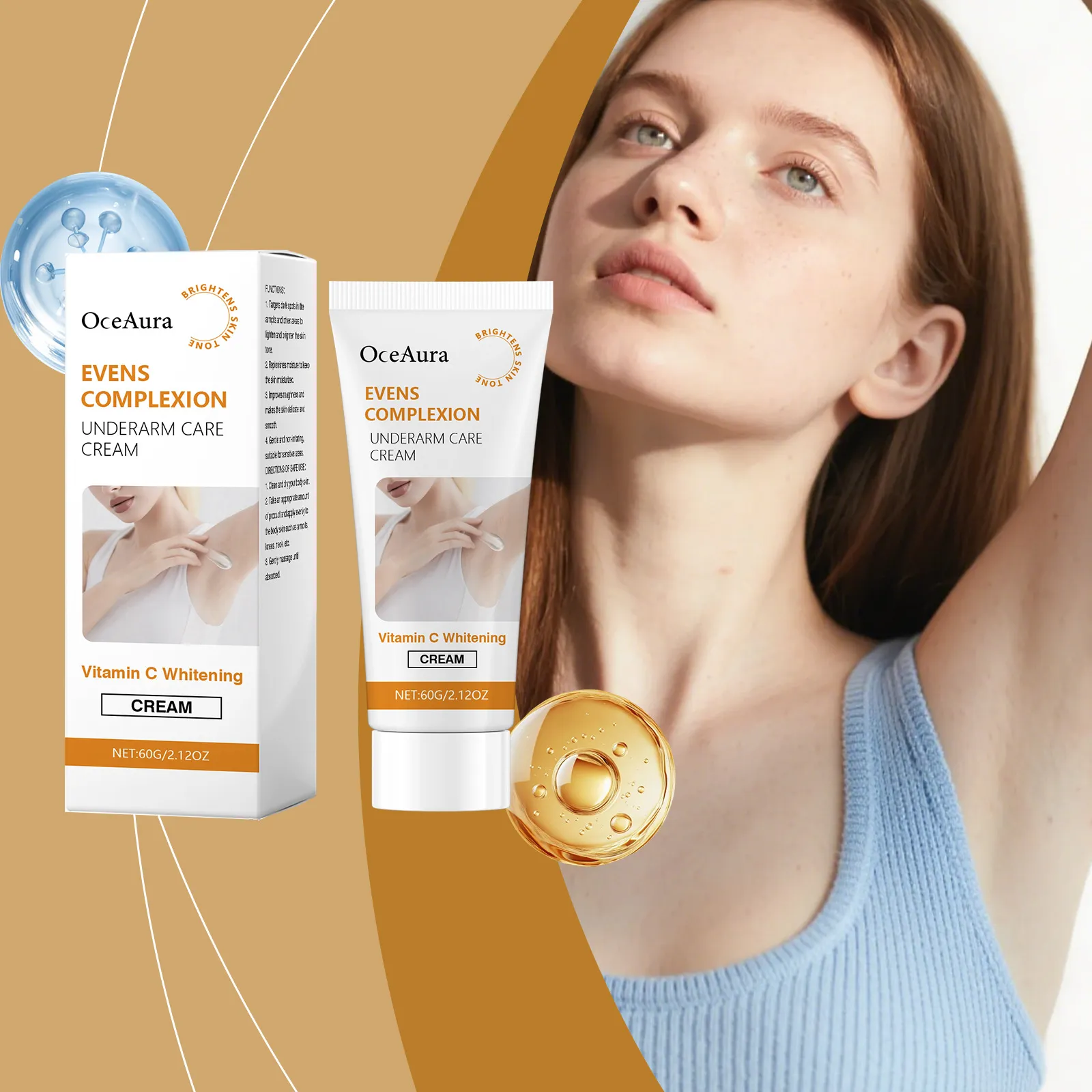 OceAura Oksel Whitening Crème Vitamine C Huid Verhelderende Hydraterende Bodycrème Voor Oksels Knieën Ellebogen