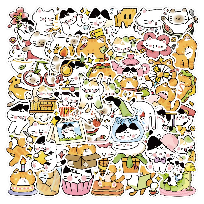 Autocollants de Chat de Dessin Animé Mignons Imperméables Kawaii Décalcomanies Décoratives pour Ordinateur Portable Gourde Casque Bagages Papeterie