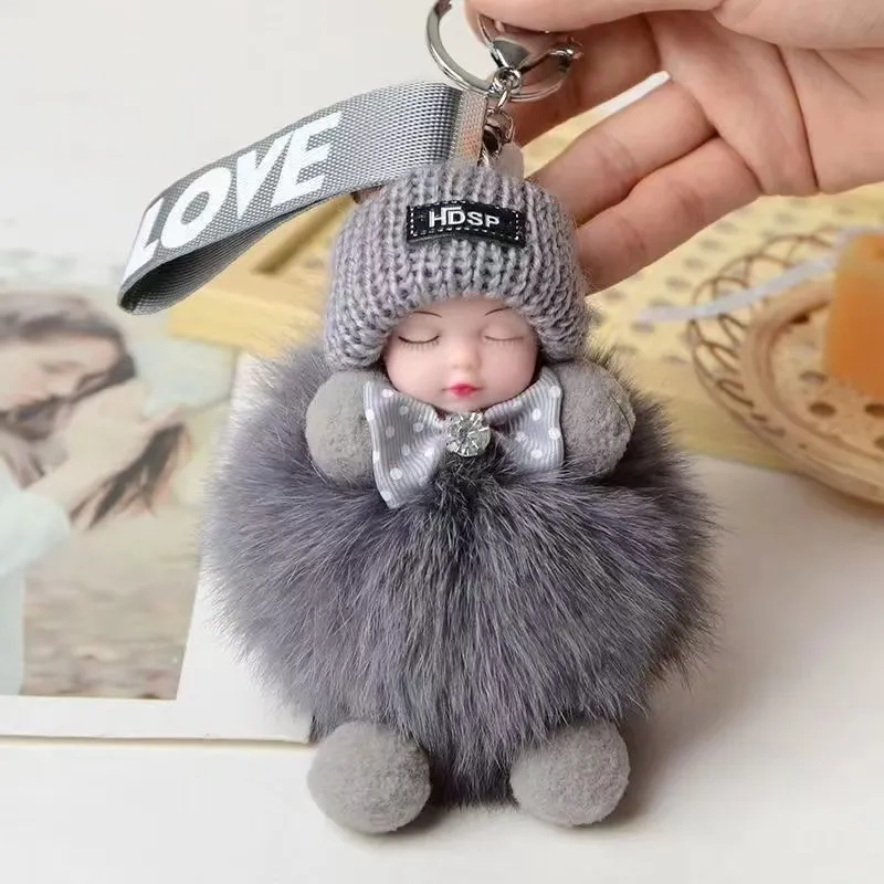 Lindo Peluche Bebé Dormido Llavero Colgante de Bolso Anillo de Llave de Coche