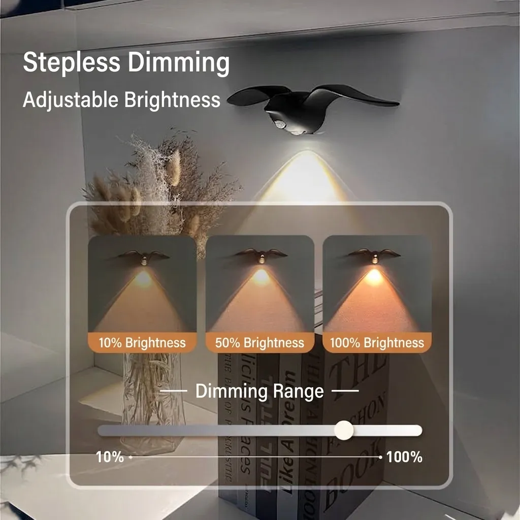 Creative Seagull Motion Sensor Night Light LED Rechargeable Wall Lamp PVC Stepless Dimming Induction Lamp For Hallway Stairs Home Decor