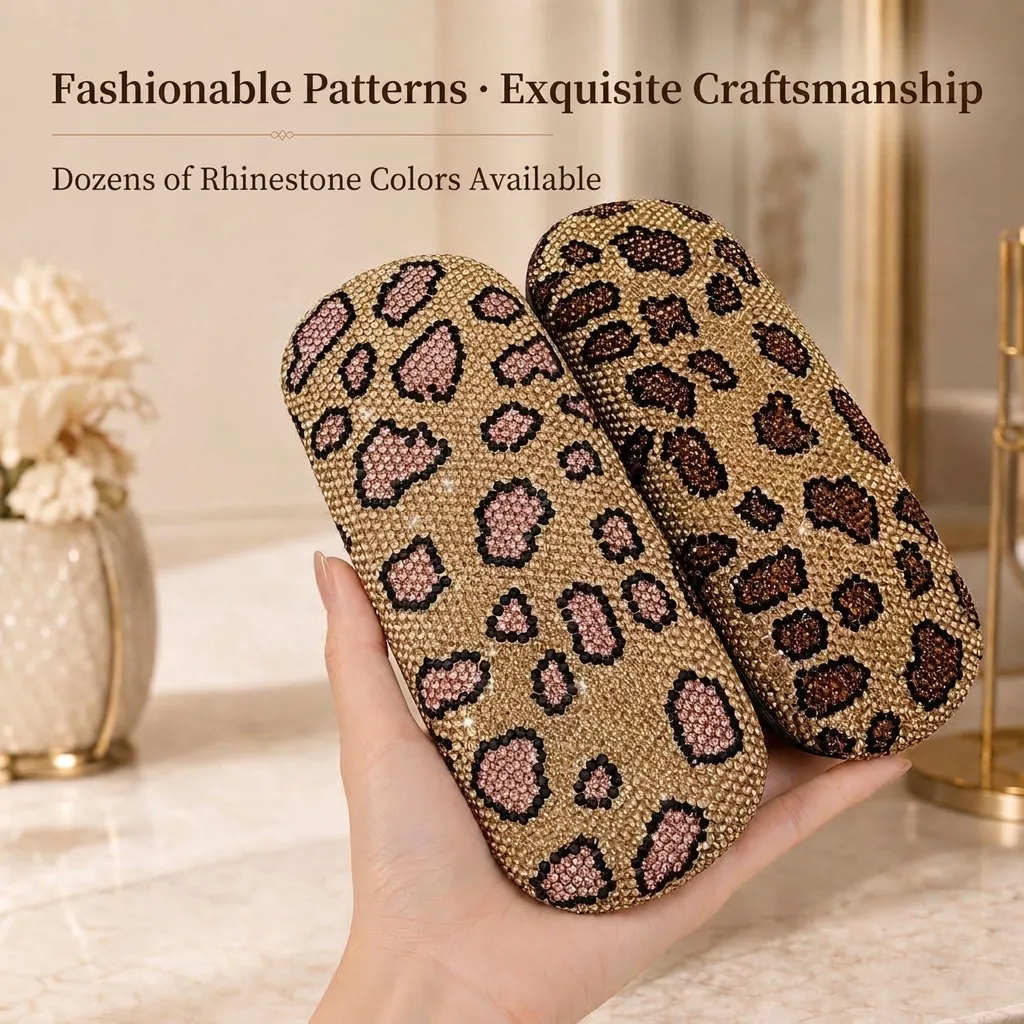 Elegantes Strass Leopard Muster Brillenetui Tragbare Hartschale Handgefertigte Brillen Aufbewahrungsbox Für Damen Mädchen Leichter Brillenschutz