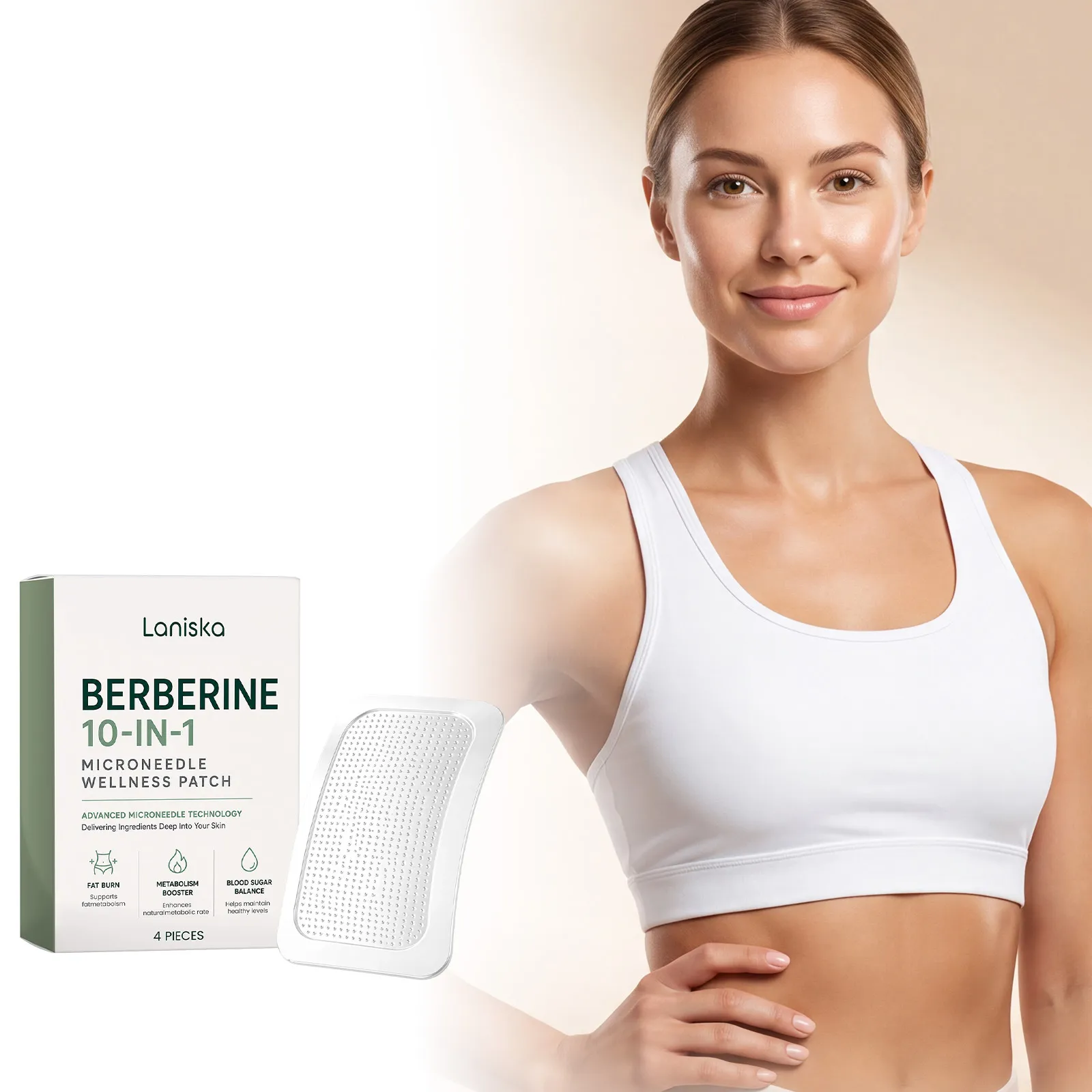 Laniska 10-en-1 Berbérine Patchs Corporels à Micro-aiguilles Boost du Métabolisme Brûleur de Graisse Équilibre de la Glycémie Patch de Bien-être Invisible